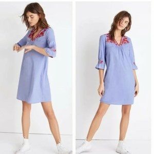 Madewell Embroidered Blue Chambray Dress